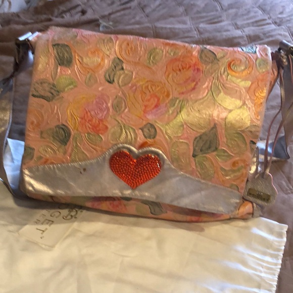Bridget Shuster Large Leather Flowered Diaper Bag - Picture 4 of 8